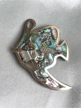 Vintage Taxco Abalone Shell Fish Brooch - Mexican Silver Tone